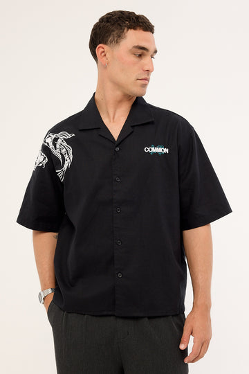 Common Need Sumi Boxy Cropped Resort Shirt Black
