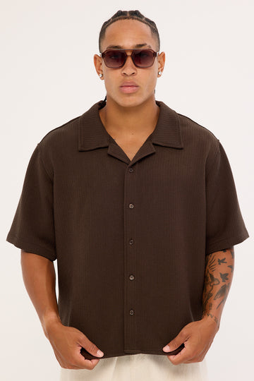 Common Need Lagos Boxy Cropped Resort Shirt Dark Brown