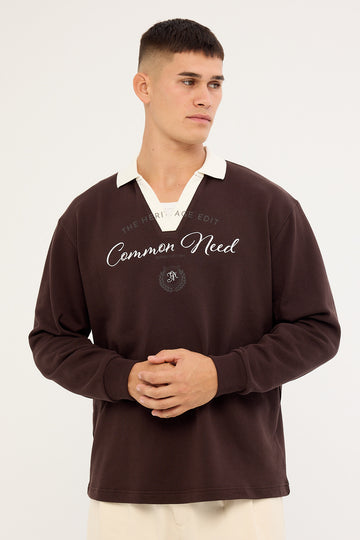 Common Need Propel Long Sleeve Rugby Polo Brown