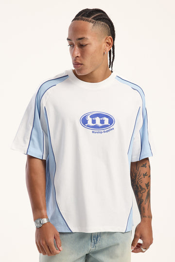 Worship Morality Box Crop Panel Raglan Tee White