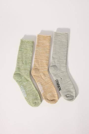 Common Need Muted Marle Sock 3 Pack Sage/Tan/Off White
