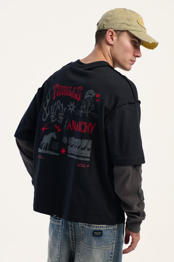 Thrills Mindless Layer Box Crop Oversize Long Sleeve Tee Merch Black