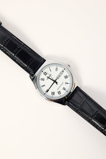 Casio MTPV006L-7B Analogue Watch Silver/Black Croc PU