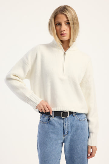 Luck + Trouble Ana Quarter Zip Knit Cream
