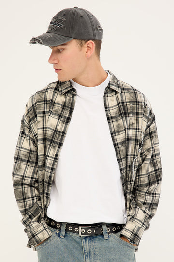 Neovision Scripture Oversized Long Sleeve Shirt Washed White/Black Flannel