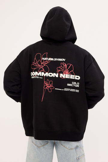 Common Need Wild Sector Boxy Hoodie Black