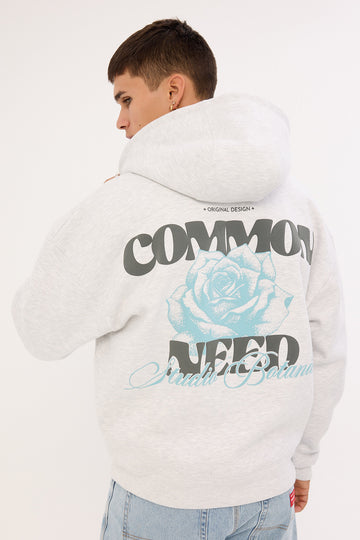 Common Need Bloomscape Zip Through Cropped Hoodie Snow Marle