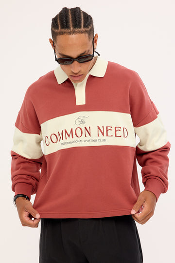 Common Need Premier Cropped Rugby Shirt Vintage Red