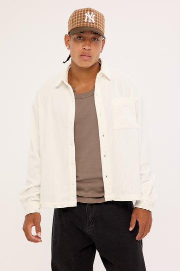 Common Need Otis Cropped Cord Overshirt Off White