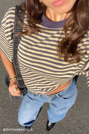 Lioness Bloom Short Sleeve Navy Butter Stripe