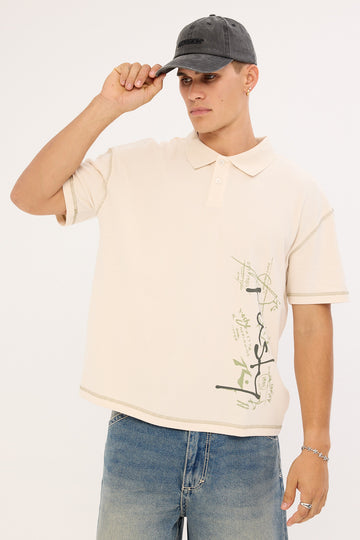 Rusty Funkshen Cropped Polo Shirt Cream