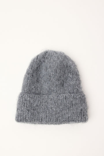 Token Fluffy Knit Beanie Grey Marle
