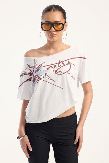 Rusty Slap It Cut Off Shoulder Tee Egret