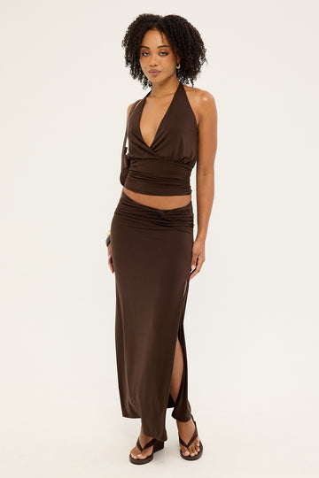 Luck + Trouble Izzy Jersey Maxi Skirt Brown