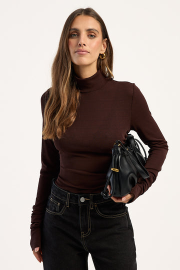 Sndys The Label Katya Turtleneck Bodysuit Chocolate