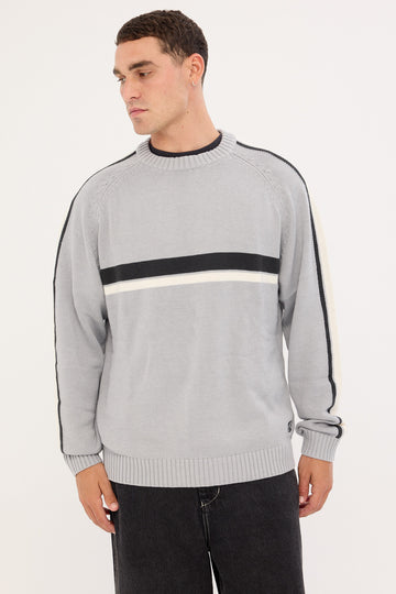 Rusty White Lines 2.0 Knitted Crew Silver Grey