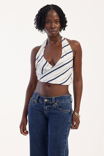 Perfect Stranger Koda Stripe Halter Top White/Navy Stripe