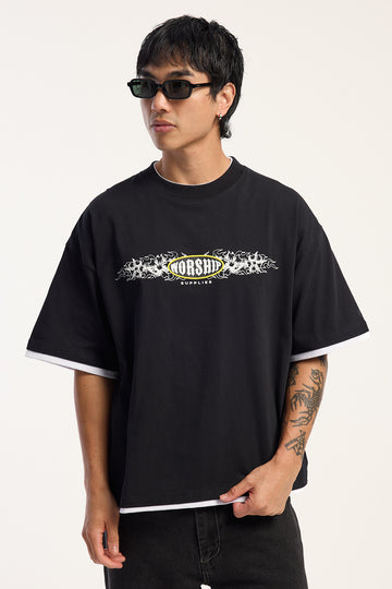 Worship Tropic Reign Box Crop Layer Tee Black