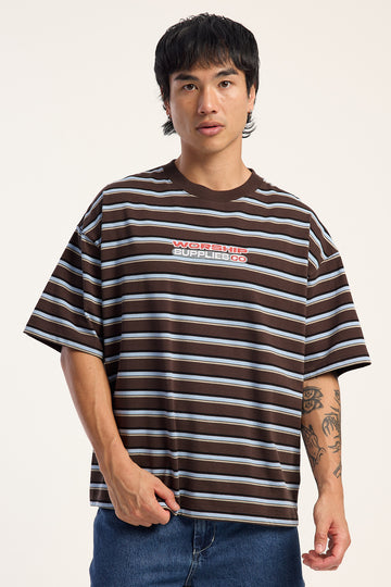 Worship Globo Stripe Box Crop Tee Ganache Stripe