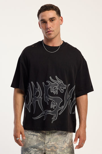 Worship Serpes Distress Oversize Tee Acid Black