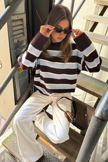 Luck + Trouble Kaia Stripe Knit Jumper Blue Stripe