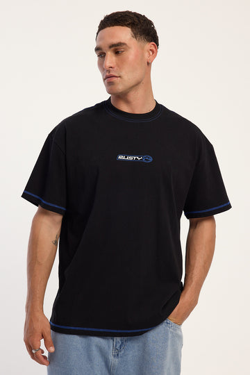 Rusty Bus Down Contrast Stitch Tee Black