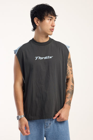 Thrills Outcast Panel Oversize Crop Muscle Tee Dark Merch Black