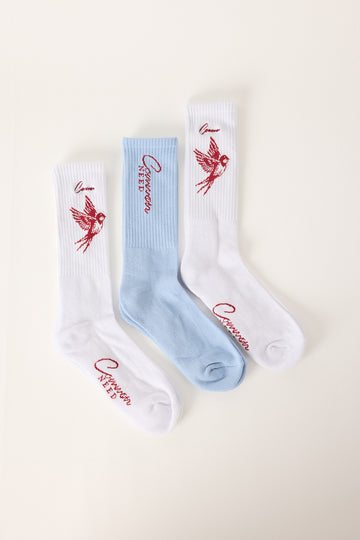 Common Need Swallows Sock 3 Pack White/Blue
