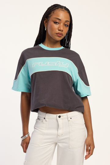 Rusty Kinetic Oversize Tee Carbon/Aqua