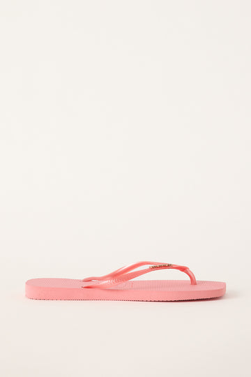 Havaianas Womens Slim Square Logo Thong Metalllic Pink Mango