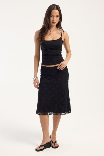 Luck + Trouble Maria Lace Midi Skirt Black