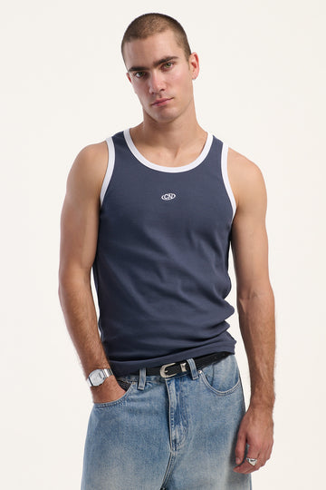 Common Need Rewind Contrast Bind Scoop Singlet Tank Steel
