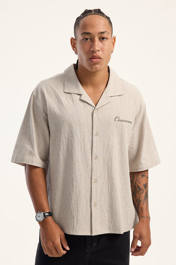 Common Need Flintmore Boxy Cropped Resort Shirt Light Brown Check