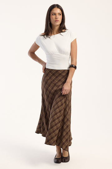 Luck + Trouble Davey Check Midi Skirt Brown Check