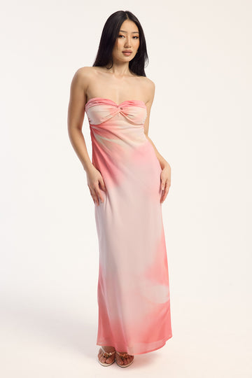 Perfect Stranger Jolette Strapless Maxi Dress Coral Print