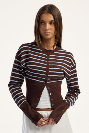 Lioness Head In The Clouds Cardigan Chocolate Sea Stripe