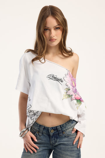 Neovision Tenkaryu Off Shoulder Relaxed Tee White