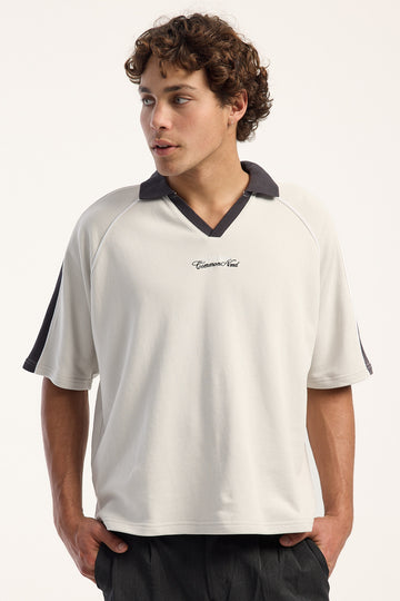 Common Need Club 93 Boxy Cropped Polo Ice Grey