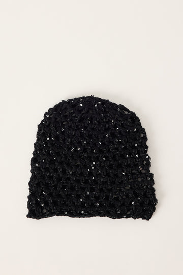 Token Sequin Knitted Beanie Black