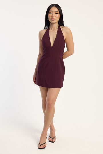 Perfect Stranger Iris Halter Mini Dress Plum