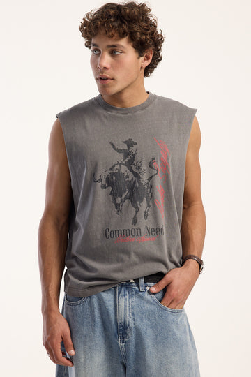 Common Need Westward Cropped Muscle Tank Acid Grey