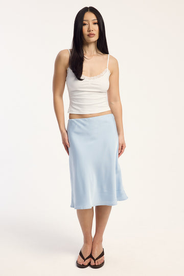 Luck + Trouble Florence Satin Midi Skirt Blue