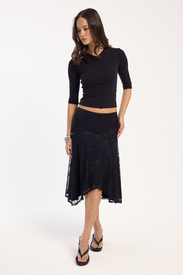Thrills Sienna Lace Midi Skirt Black