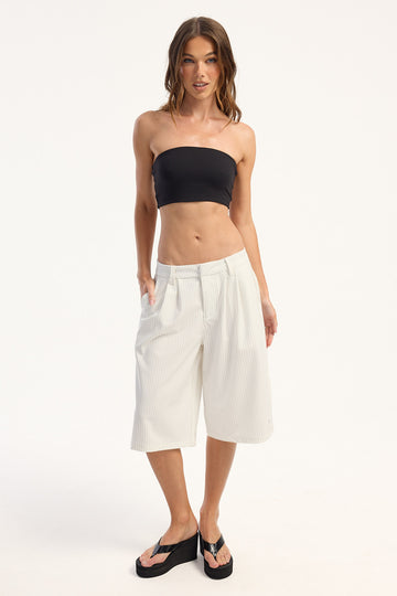 Worship Hera Pleated Short White Pinstripe