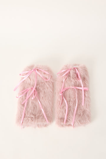 Token Bow Faux Fur Leg Warmers Pink