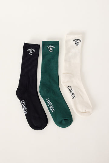 Common Need Caddie Sock 3 Pack Off White/Green/Black