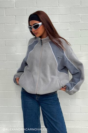 Rusty Two Tides Zip Through Sherpa Fleece Grey/Atlantic Blue