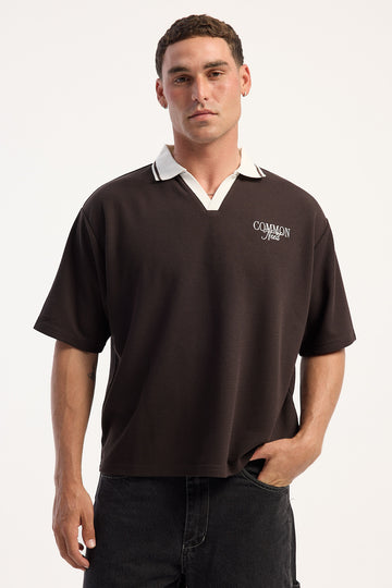 Common Need Charles Boxy Cropped Polo Black Coffee