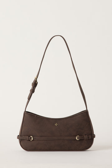 Peta + Jain Karis Buckle Shoulder Bag Choc Suede