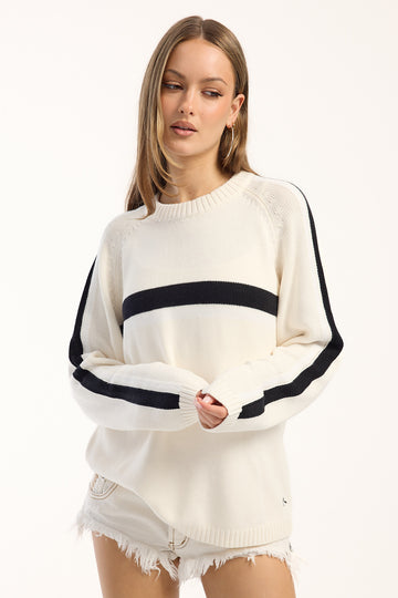 Rusty White Lines Long Sleeve Crew Neck Knit Cream/Black